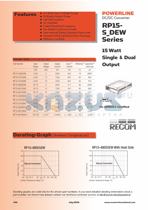 RP15-2405DEW datasheet - 15 Watt Single & Dual Output