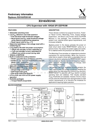 X5165 datasheet - CPU Supervisor with 16Kbit SPI EEPROM