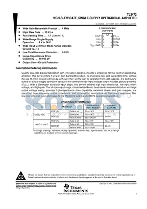 TL3472CDRE4 datasheet - HIGH-SLEW-RATE, SINGLE-SUPPLY OPERATIONAL AMPLIFIER