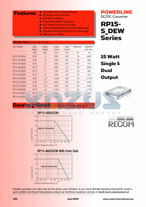 RP15-2405SEW datasheet - 15 Watt Single & Dual Output