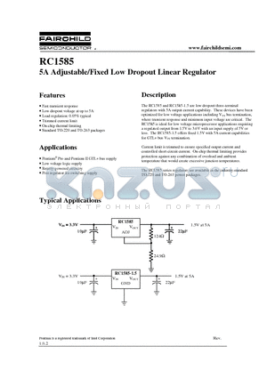 RC1585T datasheet - 5A Adjustable/Fixed Low Dropout Linear Regulator