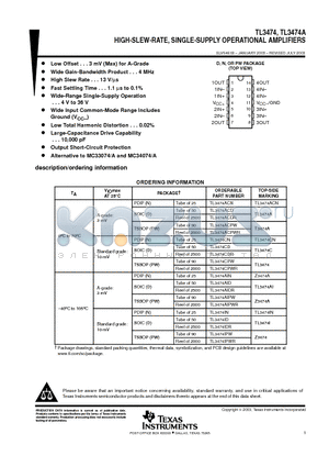 TL3474 datasheet - HIGH-SLEW-RATE, SINGLE-SUPPLY OPERATIONAL AMPLIFIERS