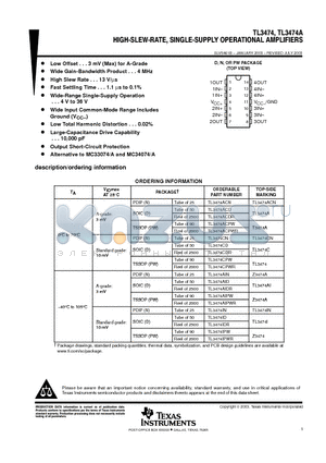 TL3474 datasheet - HIGH-SLEW-RATE,SINGLE-SUPPLY OPERATIONAL AMPLIFIERS