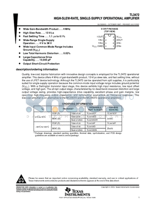 TL3472IPE4 datasheet - HIGH-SLEW-RATE, SINGLE-SUPPLY OPERATIONAL AMPLIFIER