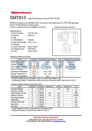SMT810 datasheet - High Performance Infrared TOP IR LED
