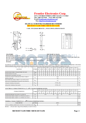 SRF10-09CT-LFR datasheet - 10A DUAL SCHOTTKY BARRIER RECTIFIERS