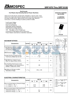 SRF10100 datasheet - Switchmode Full Plastic Dual Schottky Barrier Power Rectifiers