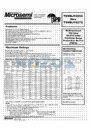 TSMBJ1016C datasheet - Bi-Directional 100 Amp 50-270 Volts Thyristor Surge Protective Device