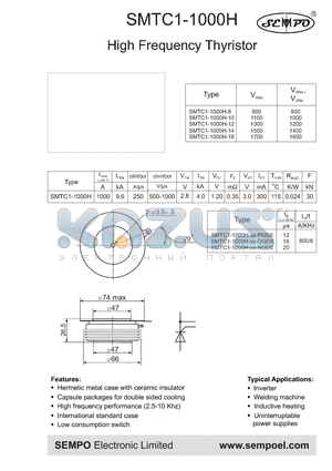 SMTC1-1000H datasheet - High Frequency Thyristor