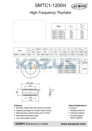 SMTC1-1200H-XX-OGD9 datasheet - High Frequency Thyristor