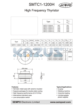 SMTC1-1200H-XX-PGD9 datasheet - High Frequency Thyristor