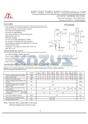 SRF1030 datasheet - SCHOTTKY BARRIER RECTFIER