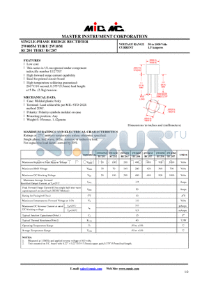 RC202 datasheet - SINGLE-PHASE BRIDGE RECTIFIER