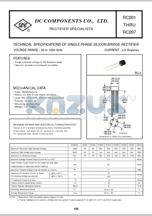 RC206 datasheet - TECHNICAL SPECIFICATIONS OF SINGLE-PHASE SILICON BRIDGE RECTIFIER