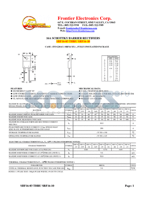 SRF16-035 datasheet - 16A SCHOTTKY BARRIER RECTIFIERS