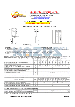 SRF16-045-LFR datasheet - 16A SCHOTTKY BARRIER RECTIFIERS