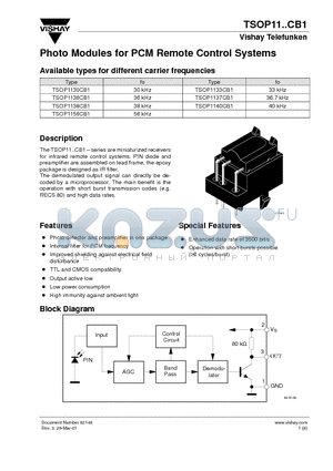 TSOP1130CB1 datasheet - Photo Modules for PCM Remote Control Systems