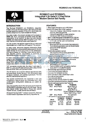 RC288ACI datasheet - Intergrated V.34 Data/V.17 Fax/Voice Modem Device Set Family