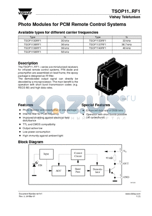 TSOP1130RF1 datasheet - Photo Modules for PCM Remote Control Systems