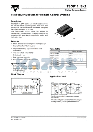 TSOP1130SK1 datasheet - IR Receiver Modules for Remote Control Systems