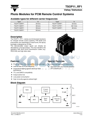 TSOP1133RF1 datasheet - Photo Modules for PCM Remote Control Systems