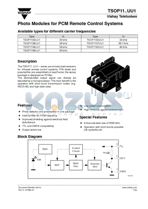TSOP1130UU1 datasheet - Photo Modules for PCM Remote Control Systems