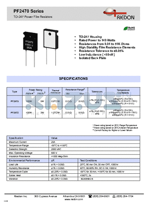 PF2472 datasheet - TO-247 Power Film Resistors