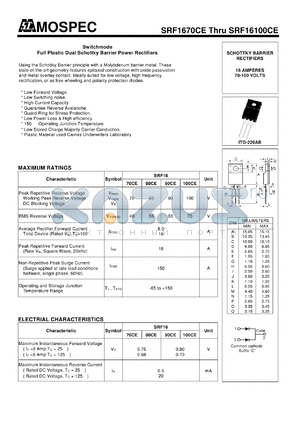 SRF16100CE datasheet - Switchmode Full Plastic Dual Schottky Barrier Power Rectifiers
