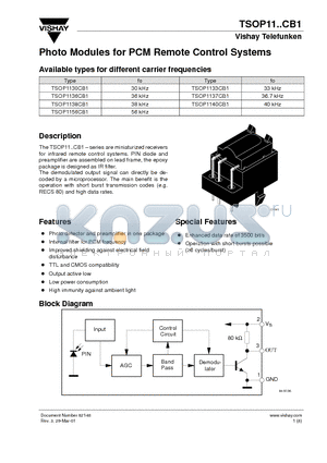 TSOP1136CB1 datasheet - Photo Modules for PCM Remote Control Systems