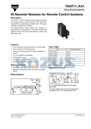 TSOP1133KA1 datasheet - IR Receiver Modules for Remote Control Systems