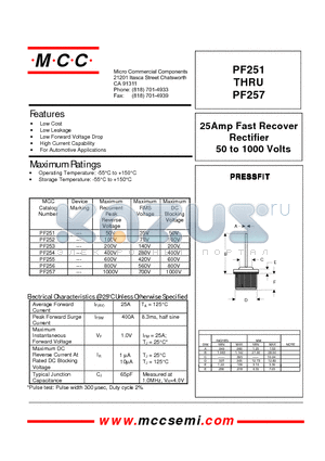 PF251 datasheet - 25Amp Fast Recover Rectifier 50 to 1000 Volts