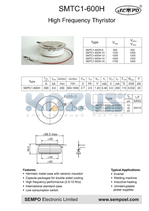 SMTC1-600H-XX-PGD7 datasheet - High Frequency Thyristor