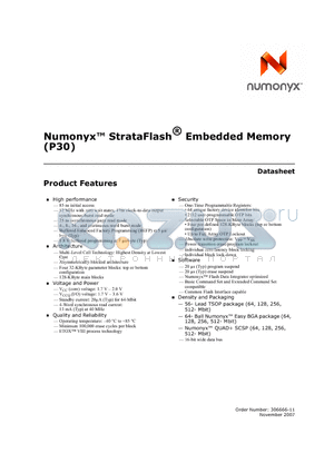 RC28F256P30B85 datasheet - Numonyx StrataFlash Embedded Memory