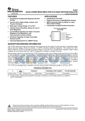 TL3577 datasheet - 100-kHz CURRENT-MODE SIMPLE STEP-UP/FLYBACK SWITCHING REGULATOR