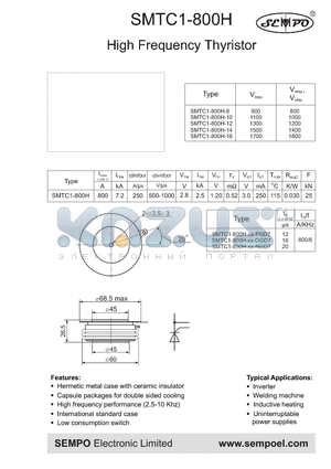 SMTC1-800H-XX-PGD7 datasheet - High Frequency Thyristor