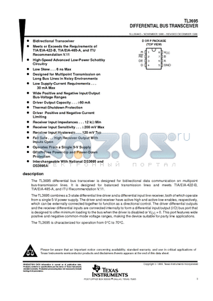 TL3695P datasheet - DIFFERENTIAL BUS TRANSCEIVER