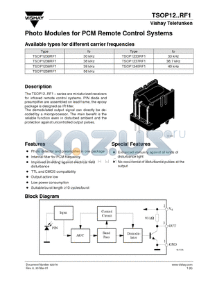 TSOP1230RF1 datasheet - Photo Modules for PCM Remote Control Systems
