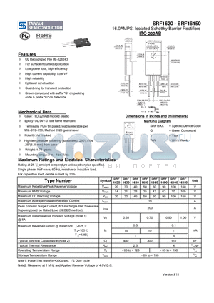 SRF1690 datasheet - 16.0AMPS. Isolated Schottky Barrier Rectifiers