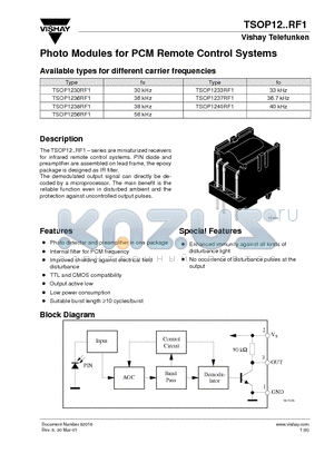 TSOP1236RF1 datasheet - Photo Modules for PCM Remote Control Systems