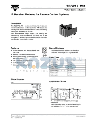 TSOP1233WI1 datasheet - IR Receiver Modules for Remote Control Systems