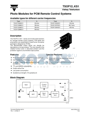 TSOP1236KS1 datasheet - Photo Modules for PCM Remote Control Systems