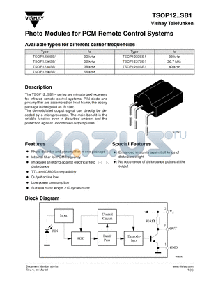 TSOP1237SB1 datasheet - Photo Modules for PCM Remote Control Systems