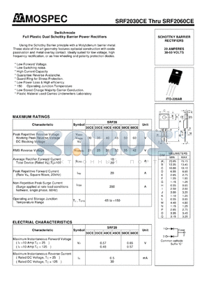 SRF2030CE datasheet - Switchmode Full Plastic Dual Schottky Barrier Power Rectifiers