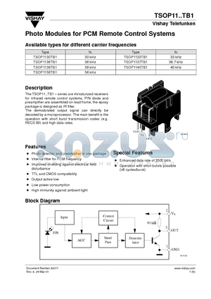 TSOP1140TB1 datasheet - Photo Modules for PCM Remote Control Systems