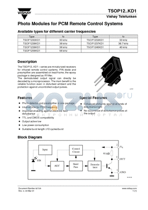 TSOP1237KD1 datasheet - Photo Modules for PCM Remote Control Systems