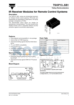 TSOP1333SB1 datasheet - IR Receiver Modules for Remote Control Systems