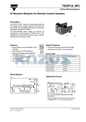 TSOP1256WI1 datasheet - IR Receiver Modules for Remote Control Systems