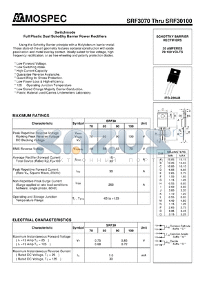 SRF30100 datasheet - Switchmode Full Plastic Dual Schottky Barrier Power Rectifiers