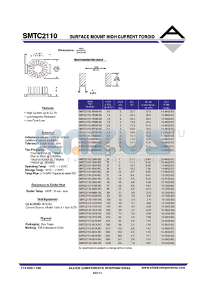 SMTC2110-100K-RC datasheet - SURFACE MOUNT HIGH CURRENT TOROID