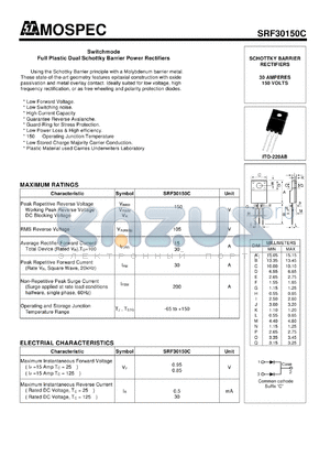SRF30150C datasheet - Switchmode Full Plastic Dual Schottky Barrier Power Rectifiers